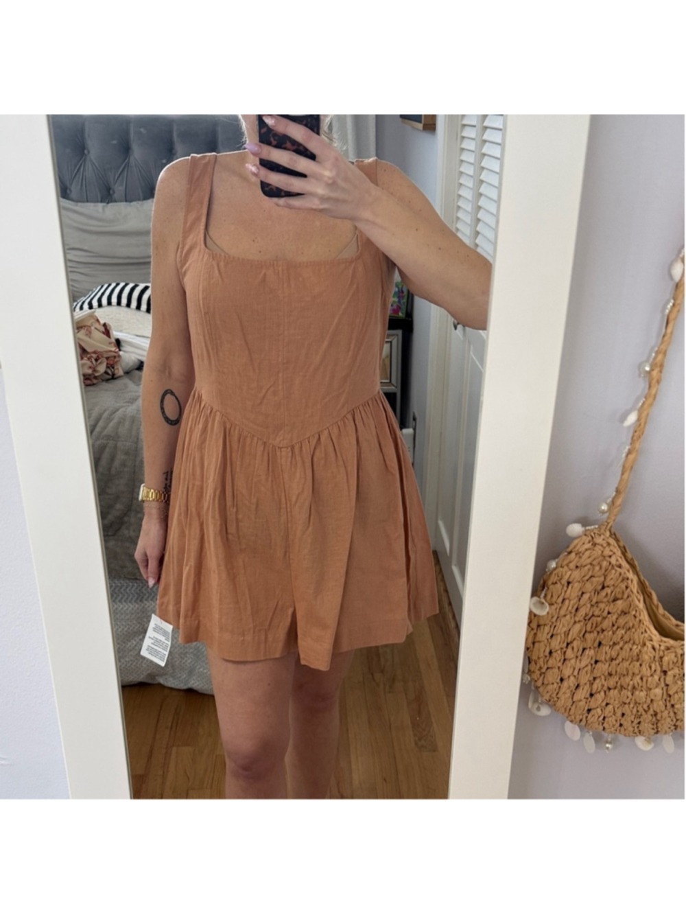 Women's Sleeveless Corset Style Romper in Light Brown